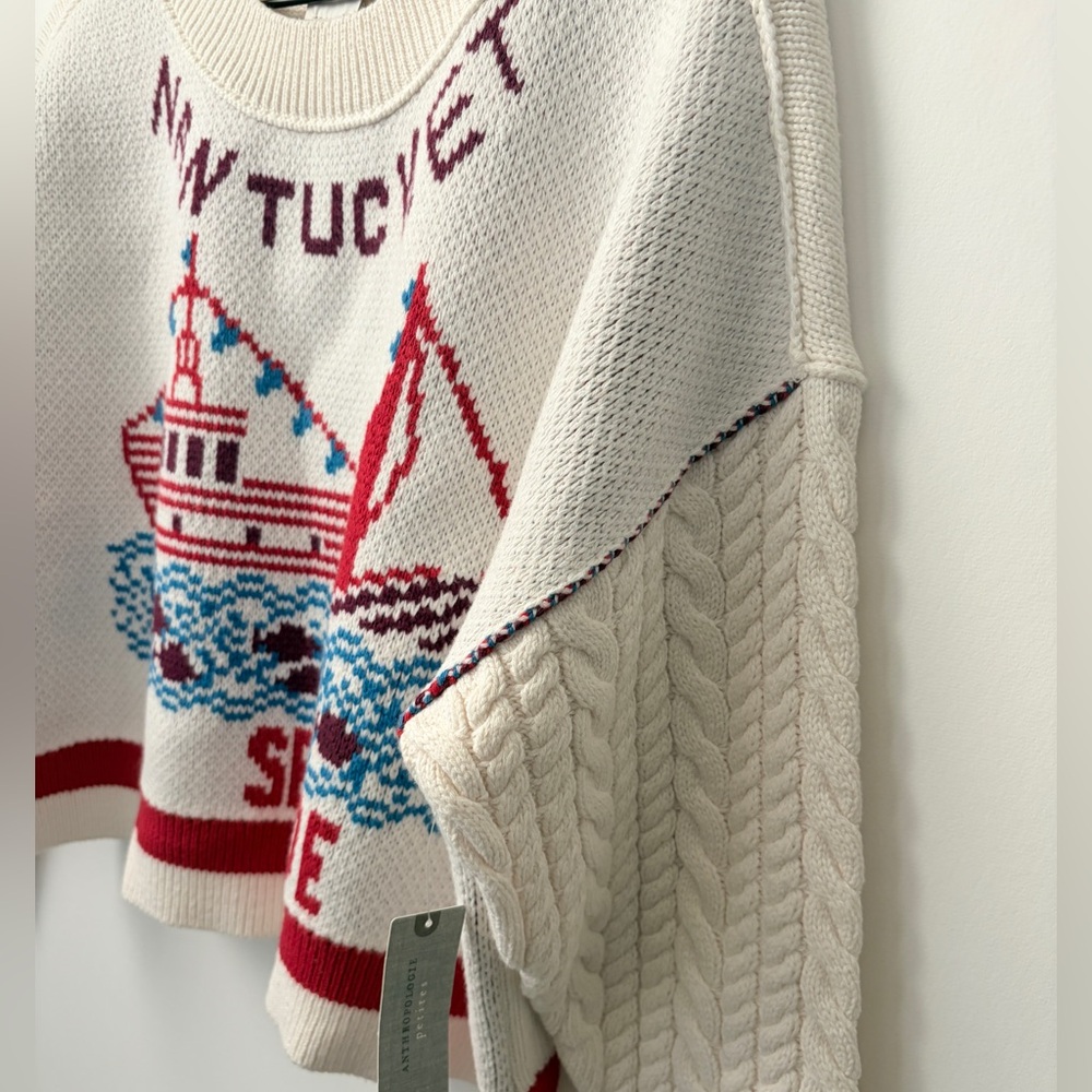 NWT Maeve Graphic Cable-Knit Sweater with Nautical Charm Nantucket Sailboats - Picture 8 of 10